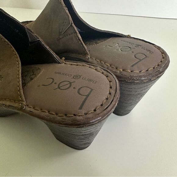 B.O.C. Brown Leather Slip-on Heels Shoes Open Toe - Picture 4 of 8
